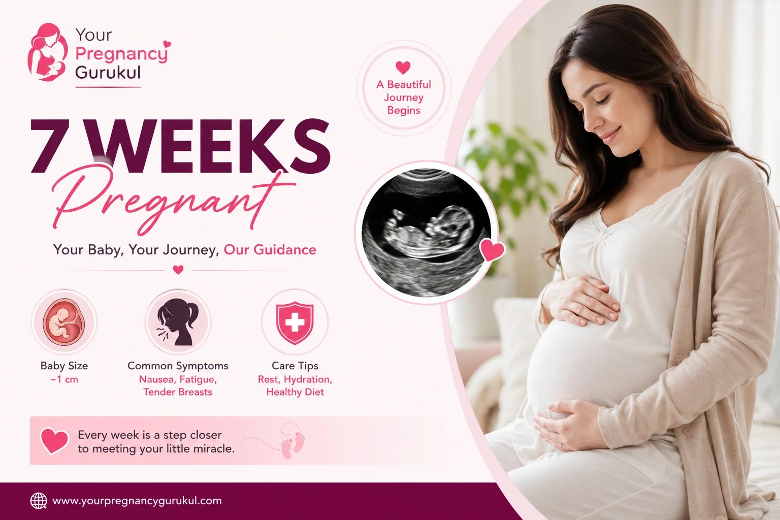 7 weeks pregnant woman with healthy pregnancy diet chart, nutritious foods and prenatal care for a healthy first trimester pregnancy.